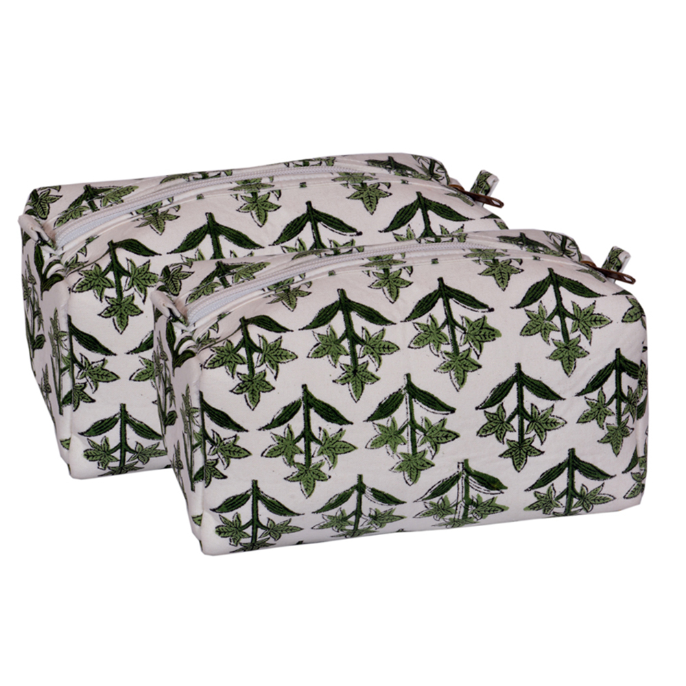 Green Three Leaf Cosmetic Bag