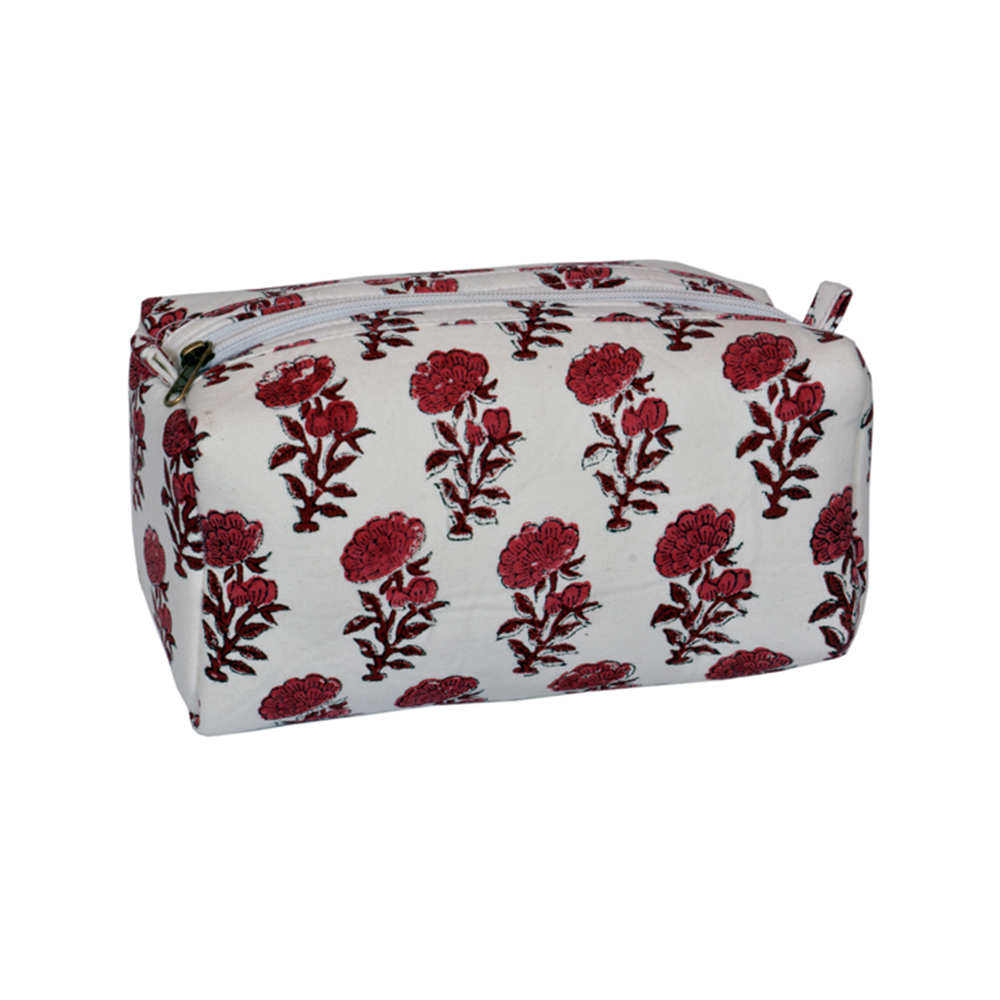 Red and Brown Flower Cosmetic Bag