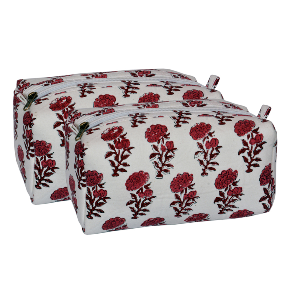 Red and Brown Flower Cosmetic Bag