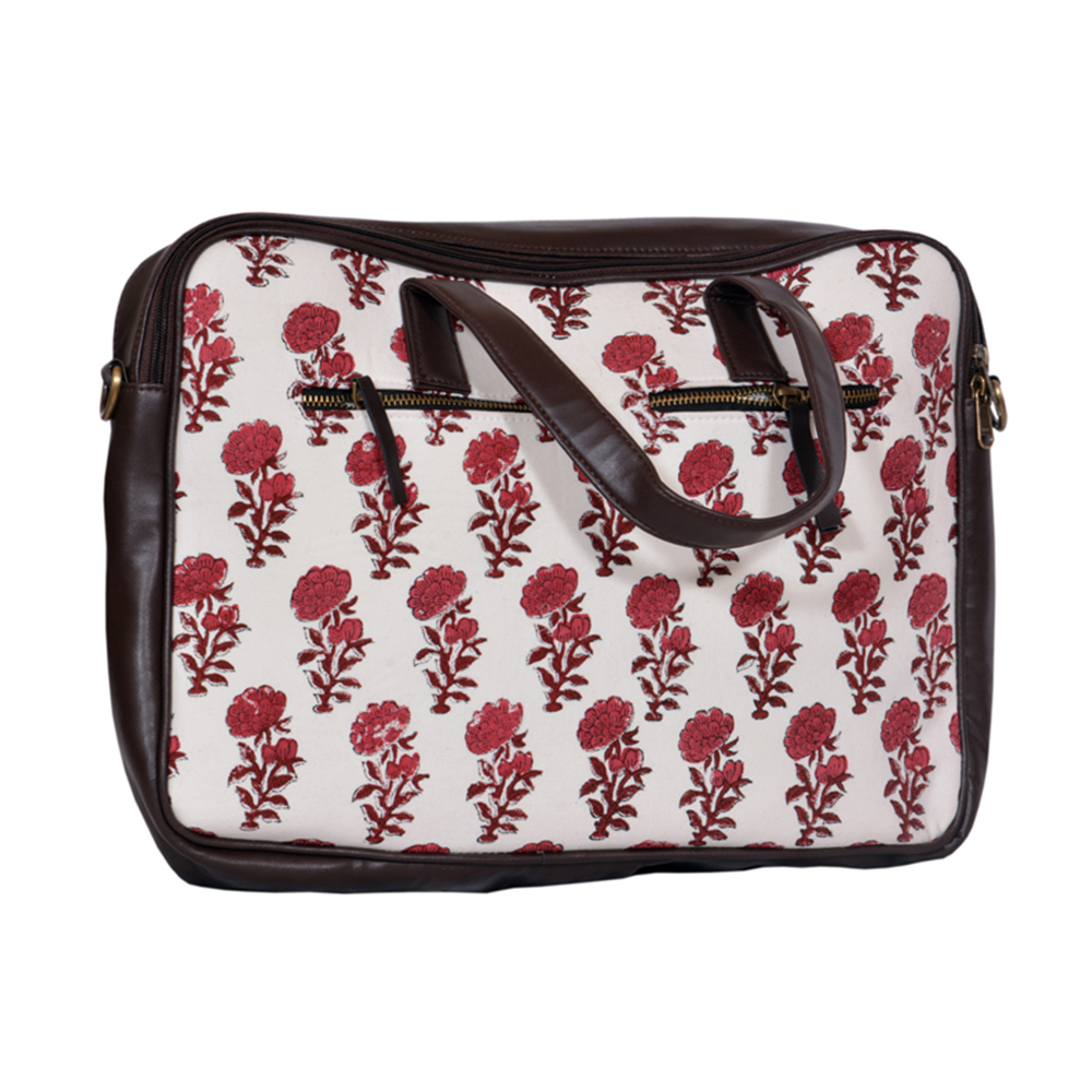 Red and Brown Flower Laptop Bag