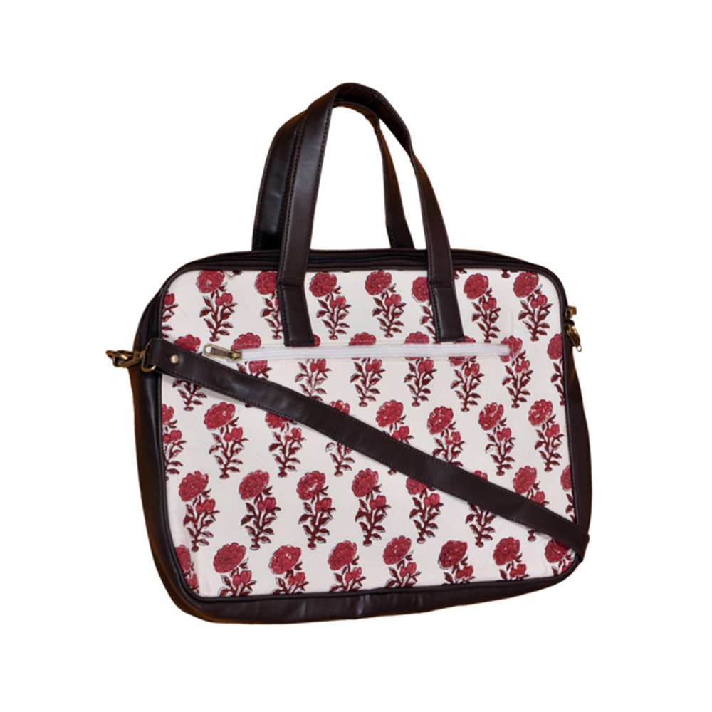 Red and Brown Flower Laptop Bag