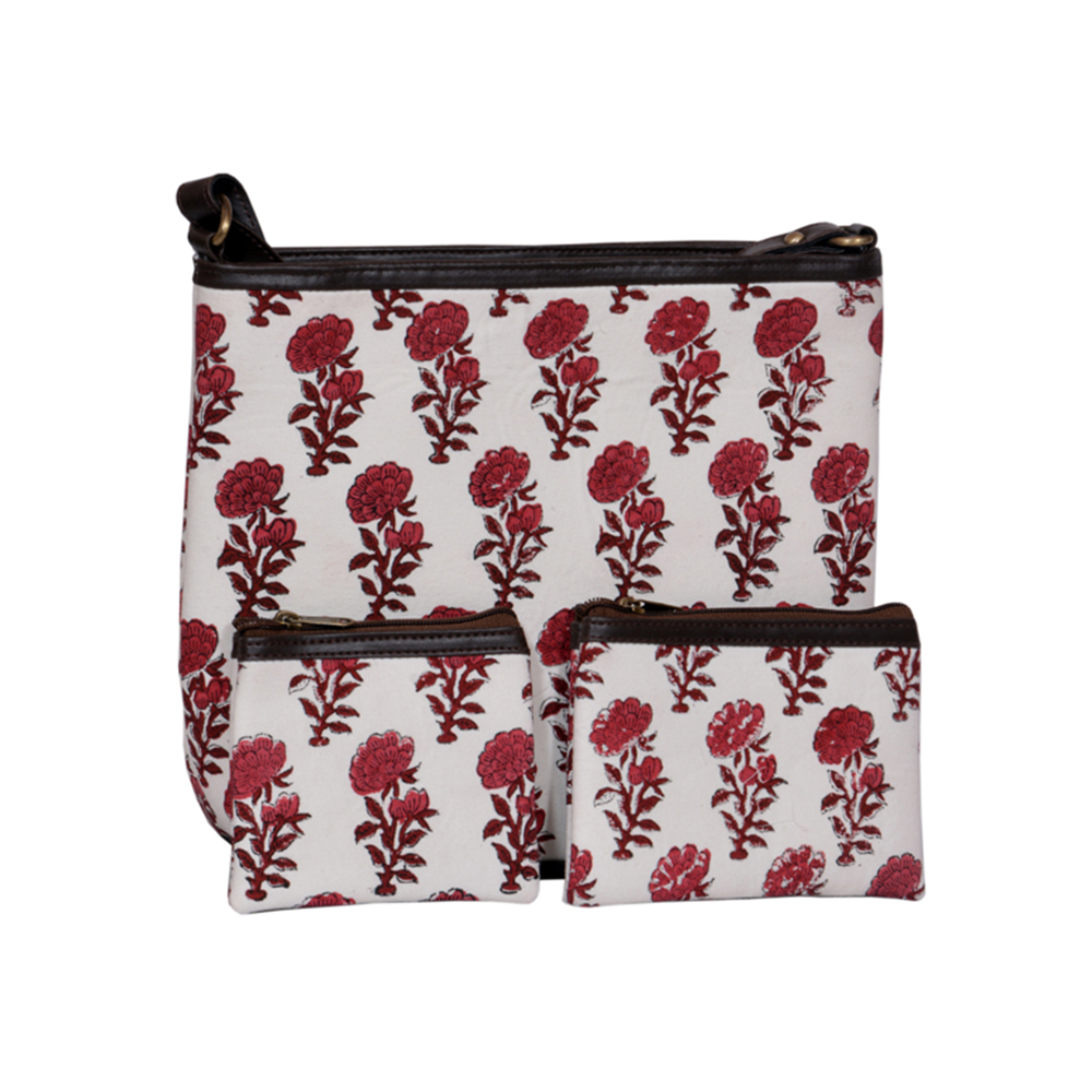 Red and Brown Flower Ladies Bag with two Combo 